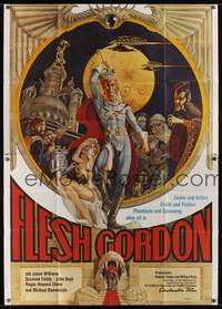 8d121 FLESH GORDON German 2p '75 sexy sci-fi spoof, wacky erotic super hero art by George Barr!