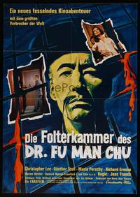 8d136 CASTLE OF FU MANCHU German '69 cool art of Asian villain Christopher Lee, Jess Franco!