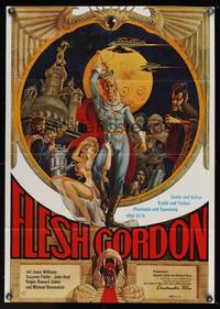 8d143 FLESH GORDON German '75 sexy sci-fi spoof, wacky erotic super hero art by George Barr!