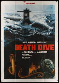 8d090 DEATH DIVE Italian 2p '75 cool art of submarine, deep sea diver & huge cobra by Crovato!