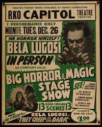 8d003 BIG HORROR & MAGIC STAGE SHOW Spook Show jumbo WC '50 Bela Lugosi in person+wacky ape monster!