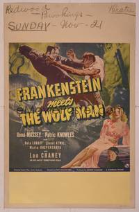 8d013 FRANKENSTEIN MEETS THE WOLF MAN WC '43 art of Bela Lugosi, Ilona Massey & Lon Chaney Jr.!