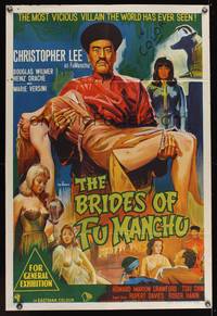 8e052 BRIDES OF FU MANCHU Aust 1sh '66 Asian villain Christopher Lee, Better dead than wed!