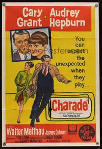 8e056 CHARADE Aust 1sh '63 tough Cary Grant & sexy Audrey Hepburn!