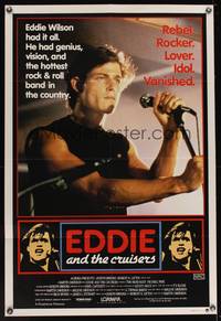 8e062 EDDIE & THE CRUISERS Aust 1sh '83 Michael Pare on stage w/microphone, rock 'n' roll!