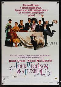 8e065 FOUR WEDDINGS & A FUNERAL video Aust 1sh '94 Hugh Grant, Andie McDowell & sheep!
