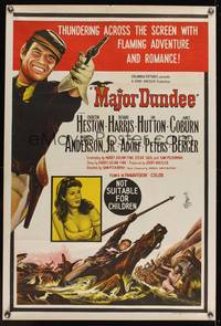 8e075 MAJOR DUNDEE Aust 1sh '65 Sam Peckinpah, Charlton Heston, dramatic Civil War battle art!
