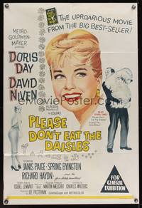 8e085 PLEASE DON'T EAT THE DAISIES Aust 1sh '60 artwork of pretty smiling Doris Day, Niven w/dog!