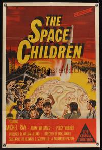 8e097 SPACE CHILDREN Aust 1sh '58 Jack Arnold, great sci-fi art of kids, rocket & giant alien brain!