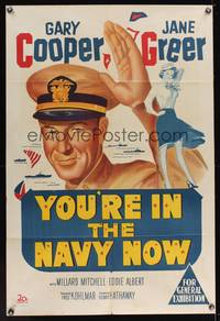 8e109 YOU'RE IN THE NAVY NOW Aust 1sh '51 different art of officer Gary Cooper & sexy Jane Greer!
