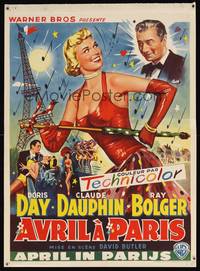 8e115 APRIL IN PARIS Belgian '53 great artwork of sexy Doris Day in France!