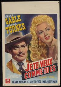 8e169 HONKY TONK Belgian '40s Clark Gable & Lana Turner, every kiss a thrill!