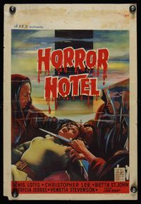 8e170 HORROR HOTEL Belgian '60 horror artwork of woman about to be sacrificed!