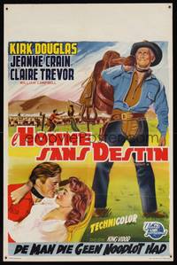 8e189 MAN WITHOUT A STAR Belgian '55 art of cowboy Kirk Douglas carrying saddle, Jeanne Crain!