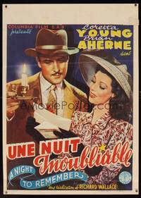 8e196 NIGHT TO REMEMBER Belgian '42 Loretta Young & Brian Aherne in a mirthful murder mystery!