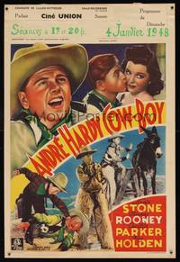 8e205 OUT WEST WITH THE HARDYS Belgian '40s cowboy Mickey Rooney as Andy Hardy, Lewis Stone