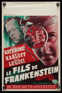 8e230 SON OF FRANKENSTEIN Belgian R50s cool art of Boris Karloff as the monster, Basil Rathbone!