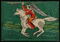 8e585 INDIAN FIGHTER Polish 23x33 '57 cool art of Native American on horseback!