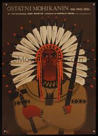 8e599 LAST TOMAHAWK Polish 23x32 '65 Der Letzte Mohikaner, cool Hibner art of Native American!