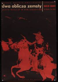 8e626 ONE EYED JACKS Polish 23x33 '61 cool artwork of star & director Marlon Brando on horseback!