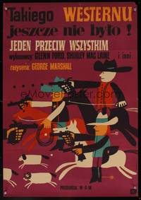 8e648 SHEEPMAN Polish 23x33 '65 Glenn Ford, Shirley MacLaine, Stachurski cowboy artwork!