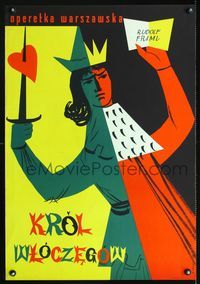 8e670 VAGABOND KING Polish 23x33.25 '59 cool playing card artwork by Srokowski!