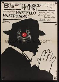 8e676 8 1/2 Polish 26x38 R89 Andrzej Pagowski art from Federico Fellini classic!
