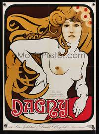 8e697 DAGNY French export Polish 27x38 '77 Sandoy directed, sexy art of topless woman by Jakub Erol!