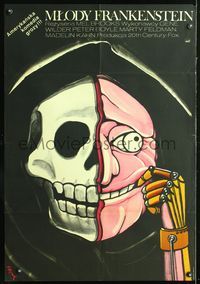8e749 YOUNG FRANKENSTEIN Polish 26.5x38 '79 Mel Brooks, wild Jerzy Flisak art of skull man!