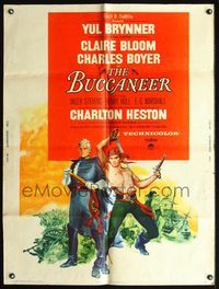 8f409 BUCCANEER 30x40 '58 Yul Brynner, Charlton Heston, directed by Anthony Quinn!