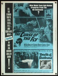 8f412 CURSE OF THE FLY/DEVILS OF DARKNESS 30x40 '65 great scream-and-fright double-bill!