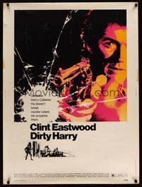8f415 DIRTY HARRY 30x40 '71 great c/u of Clint Eastwood pointing gun, Don Siegel crime classic!