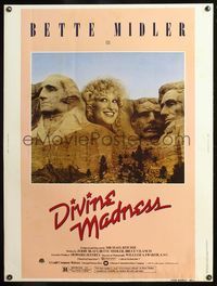 8f416 DIVINE MADNESS style A 30x40 '80 great image of Bette Midler as part of Mt. Rushmore!