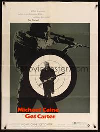 8f424 GET CARTER 30x40 '71 great image of Michael Caine holding shotgun in assassin's scope!