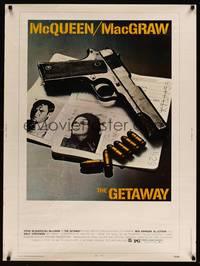8f425 GETAWAY 30x40 '72 Steve McQueen, McGraw, Sam Peckinpah, cool gun & passports image!