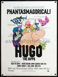 8f429 HUGO THE HIPPO style B 30x40 '75 phantasmagorical Hungarian animated cartoon, wild art!