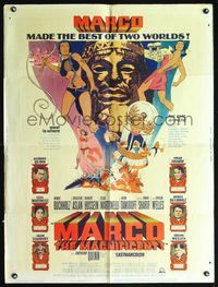 8f435 MARCO THE MAGNIFICENT 30x40 '66 Orson Welles, Anthony Quinn, cool comic book artwork!