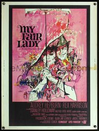 8f438 MY FAIR LADY 30x40 '64 classic art of Audrey Hepburn & Rex Harrison by Bob Peak!