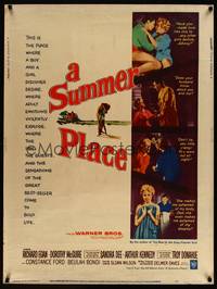 8f451 SUMMER PLACE 30x40 '59 Sandra Dee & Troy Donahue in young lovers classic, cool cast montage!