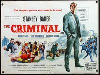 8f206 CRIMINAL British quad '60 Joseph Losey, cool art of tough guy Stanley Baker!