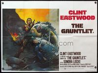 8f226 GAUNTLET British quad '77 great art of Clint Eastwood & Sondra Locke by Frank Frazetta!