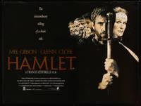 8f231 HAMLET DS British quad '90 Mel Gibson, Glenn Close, Helena Bonham Carter, Shakespeare!