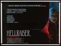 8f236 HELLRAISER British quad '87 Clive Barker horror, Pinhead, he'll tear your soul apart!