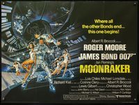 8f263 MOONRAKER British quad '79 art of Roger Moore as James Bond & sexy babes by Gouzee!