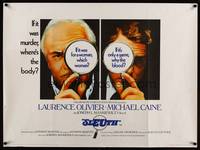 8f290 SLEUTH British quad '72 close-ups of Olivier & Michael Caine with magnifying glasses!