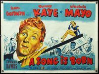 8f293 SONG IS BORN style A British quad '48 art of sexy Virginia Mayo sitting on Danny Kaye's flute