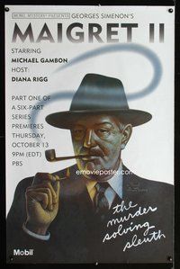 8f362 MAIGRET TV advance special 30x46 '92 cool art of Michael Gambon smoking pipe by Paul Davis!