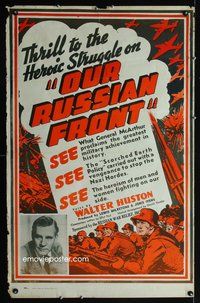 8f016 OUR RUSSIAN FRONT special 27x42 '42 Walter Huston WWII documentary, cool artwork!