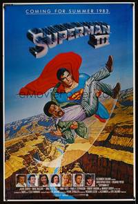 8f336 SUPERMAN III printer proof advance 1sh '83 art of Reeve flying w/Richard Pryor by L. Salk!