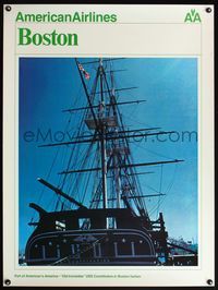 8f031 AMERICAN AIRLINES BOSTON travel poster '80s cool image of Old Ironsides!